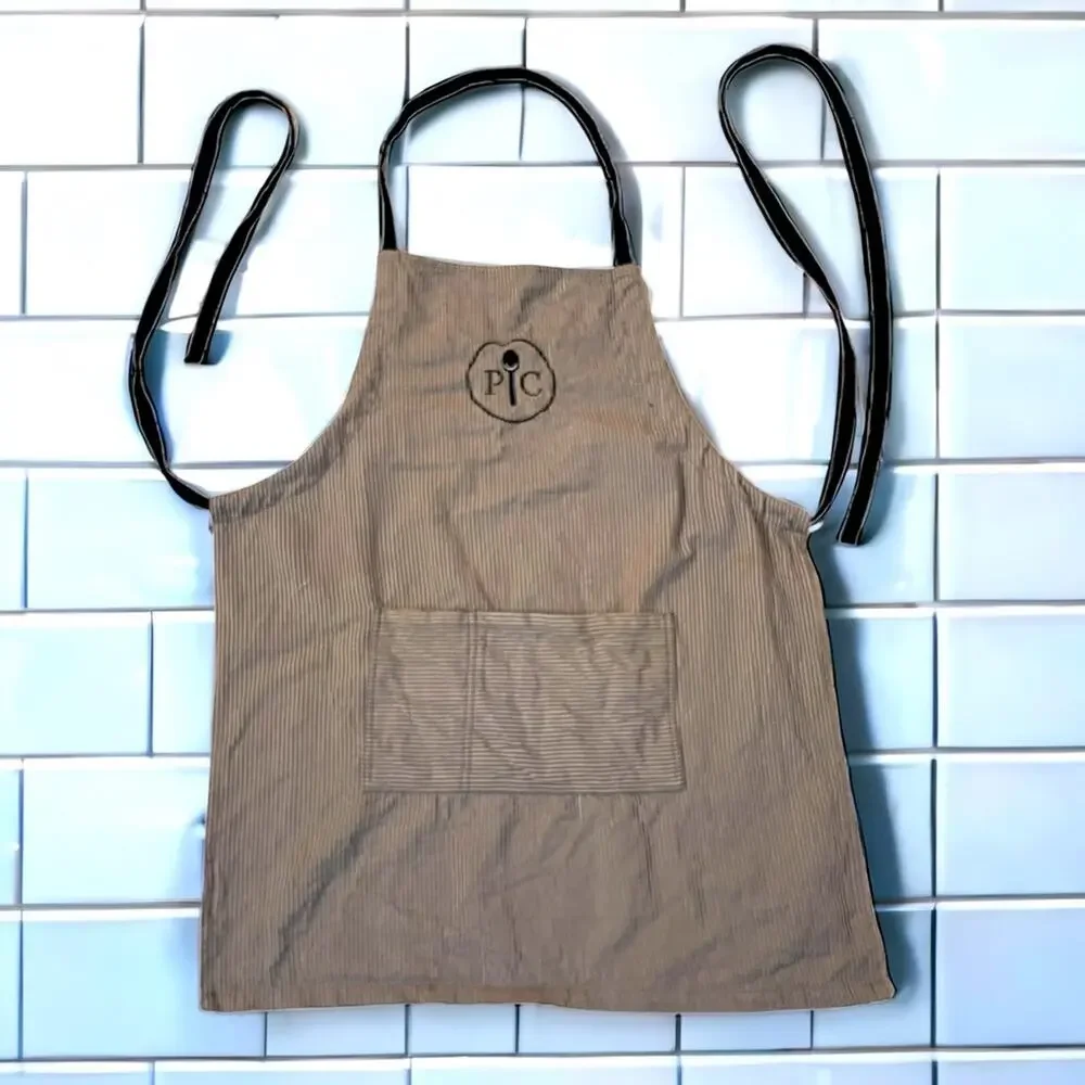Pampered Chef Stripe Apron Kitchen Womens OS Tan Cotton Pocket Consultant‎